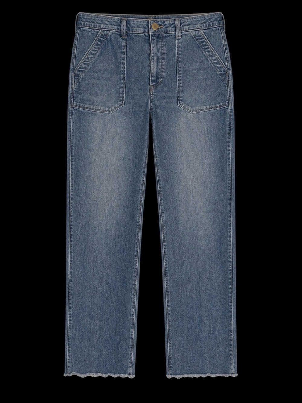 Democracy sailor pocket style jeans, women’s size 12, blue wash. Raw hem. - Picture 1 of 9